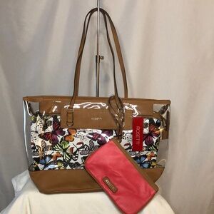 ROSETTI “LENA” large clear butterfly pouch. PVC tote. Small Pouch attached